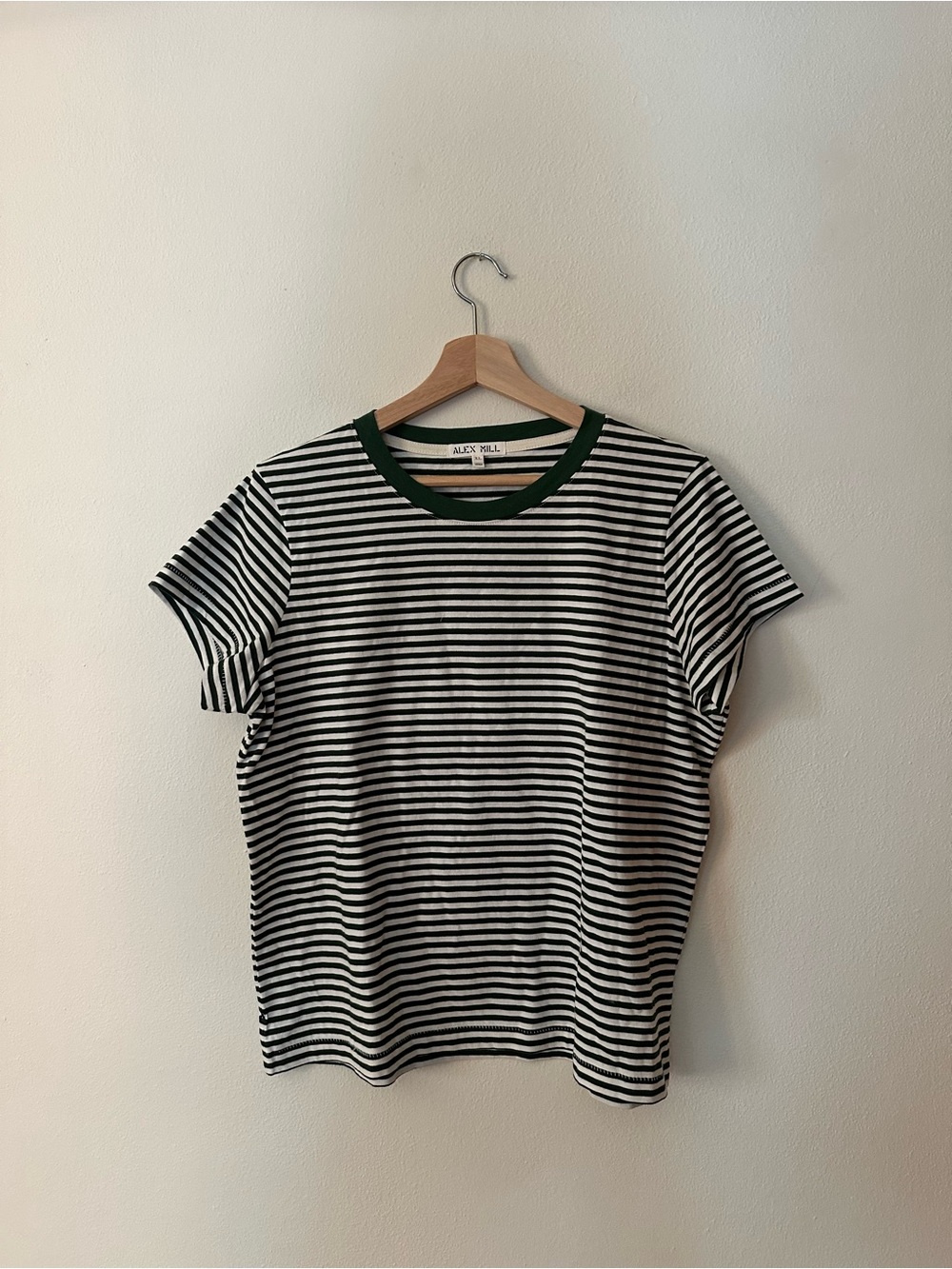 Alex Mill Green & White Striped Cotton Crewneck Tee